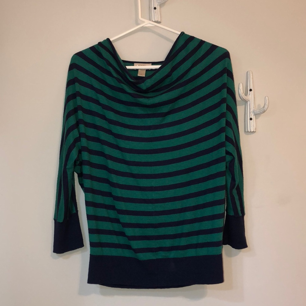 Loft green and navy striped longsleeve shirt